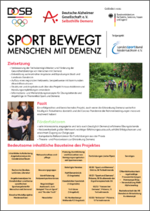 Übersicht des Teilprojekts Sport bewegt Menschen mit Demenz in der Sportregion Osnabrück Stadt und Land