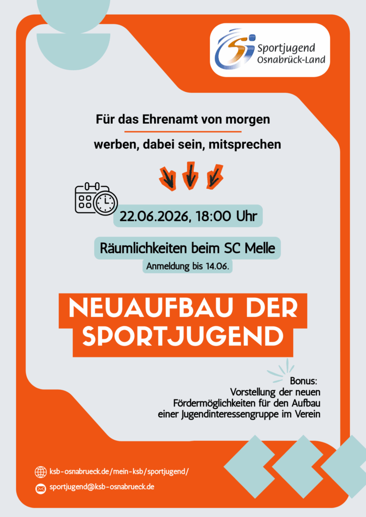 Sportjugend Osnabrück-Land lädt ein: Neuaufbau der Sportjugend und Förderung des ehrenamtlichen Nachwuchses im Verein – für das Ehrenamt von morgen